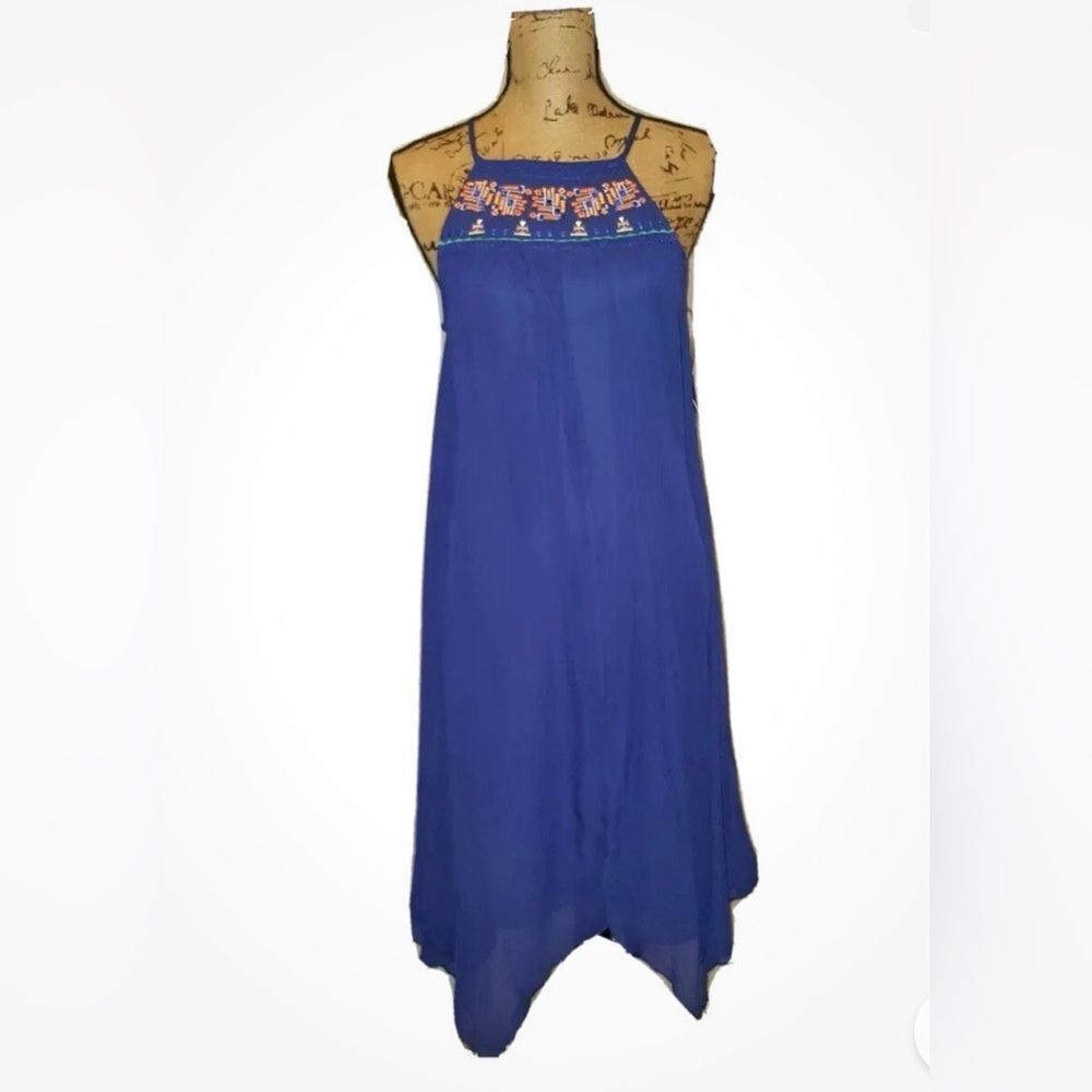 NWT My Michelle Blue Handkerchief Hem Embroidered Sundress size M - Picture 2 of 5